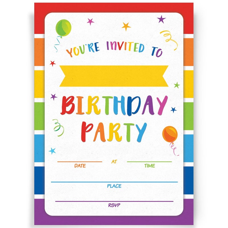 Printed Party Kids Birthday, Rainbow, 20 Invitations and Envelopes - Image 1